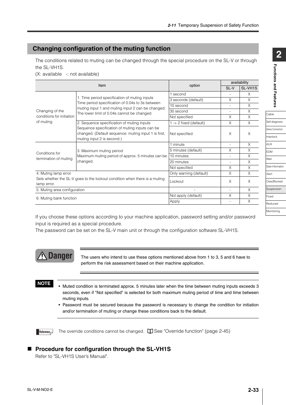 Changing configuration of the muting function, Changing configuration of the muting function -33, Danger | Procedure for configuration through the sl-vh1s | KEYENCE SL-V Series User Manual | Page 57 / 168