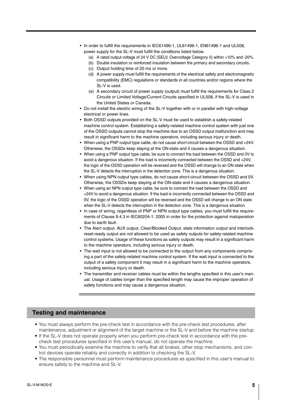Testing and maintenance | KEYENCE SL-V Series User Manual | Page 7 / 168