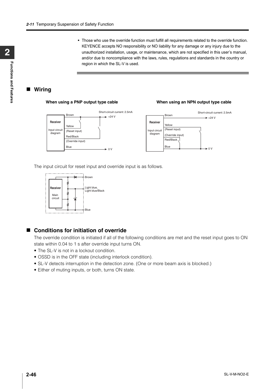 Wiring, Conditions for initiation of override | KEYENCE SL-V Series User Manual | Page 70 / 168