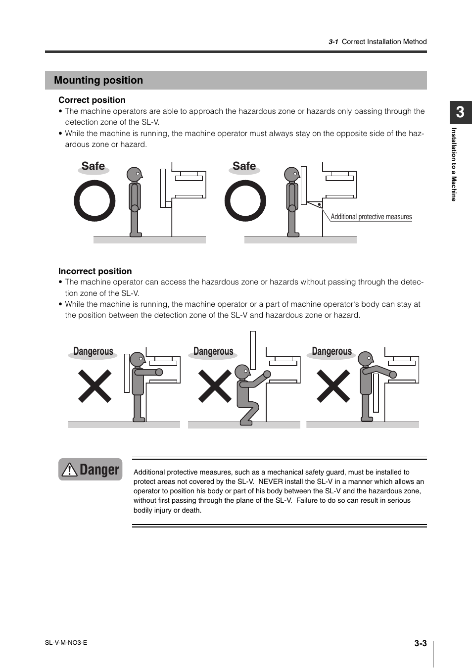 Mounting position, Mounting position -3, Danger | Safe, Dangerous | KEYENCE SL-V Series User Manual | Page 79 / 168