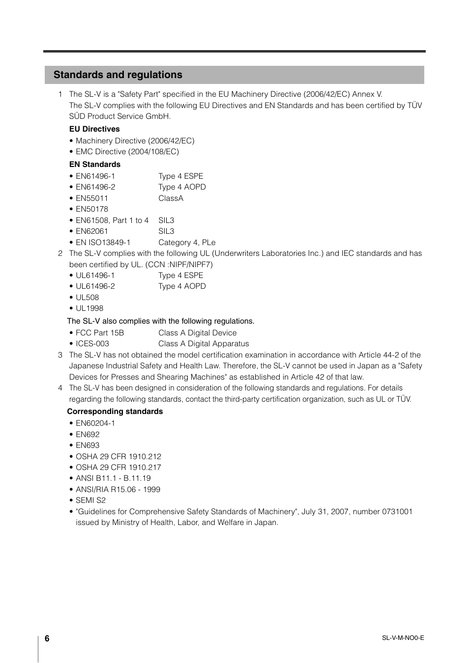 Standards and regulations | KEYENCE SL-V Series User Manual | Page 8 / 168