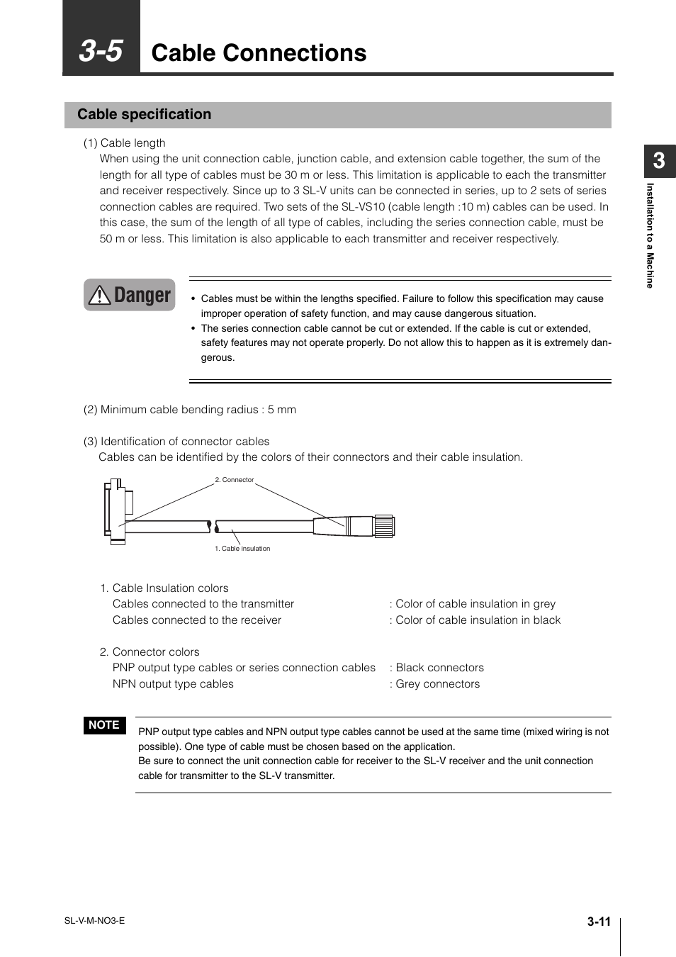 5 cable connections, Cable specification, Cable connections -11 | Cable specification -11, Cable connections, Danger | KEYENCE SL-V Series User Manual | Page 87 / 168