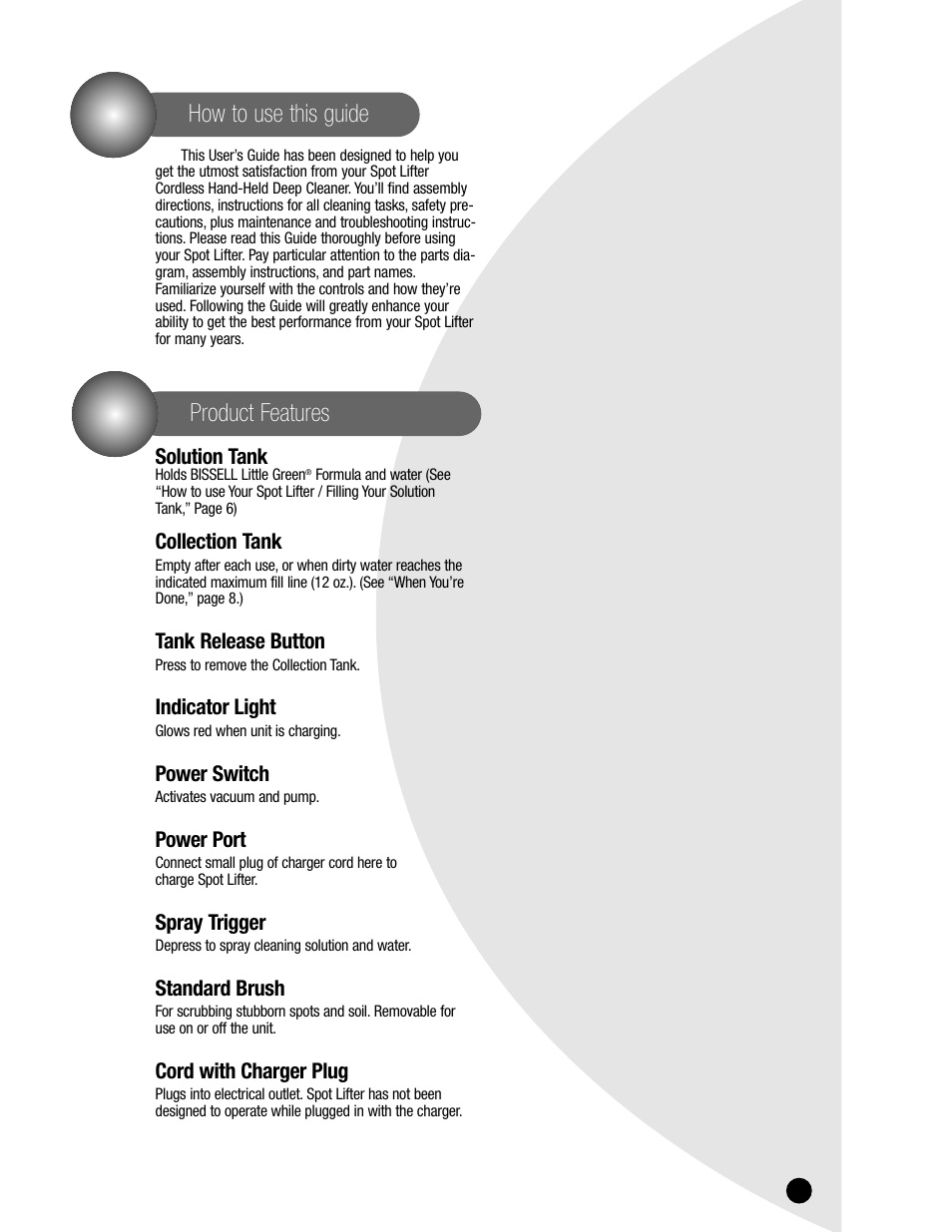Product features how to use this guide | Bissell 1715 User Manual | Page 5 / 12