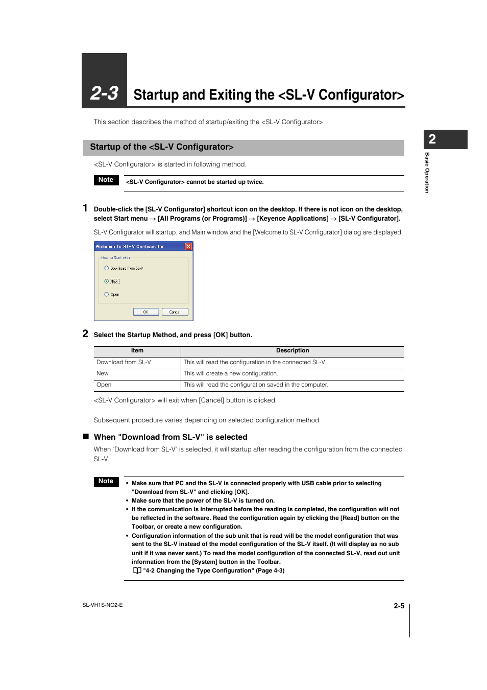 3 startup and exiting the <sl-v configurator, Startup of the <sl-v configurator, Startup and exiting the <sl-v configurator> -5 | Startup of the <sl-v configurator> -5, Startup and exiting the <sl-v configurator | KEYENCE SL-VH1S User Manual | Page 21 / 60