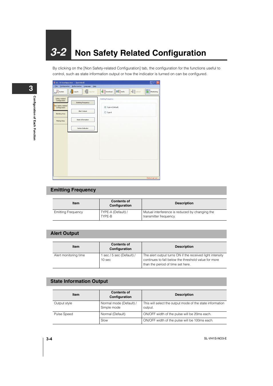 2 non safety related configuration, Emitting frequency, Alert output | State information output, Non safety related configuration -4, Emitting frequency -4, Alert output -4, State information output -4, Non safety related configuration | KEYENCE SL-VH1S User Manual | Page 34 / 60