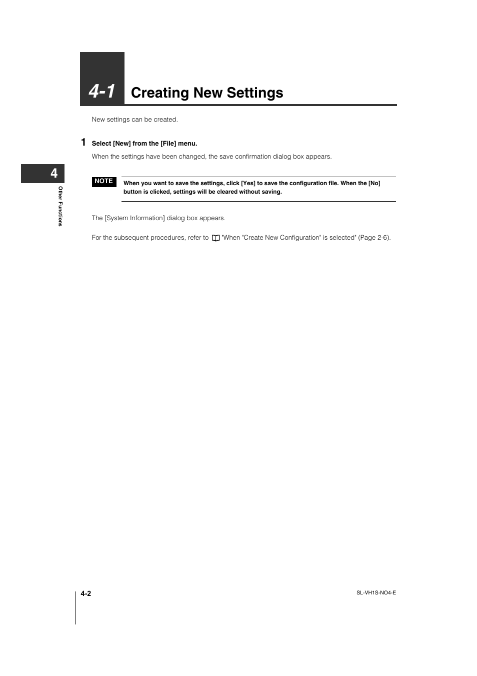 1 creating new settings, Creating new settings -2, Creating new settings | KEYENCE SL-VH1S User Manual | Page 40 / 60