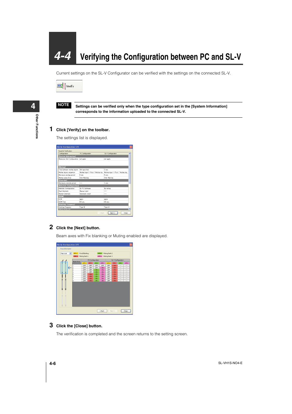 4 verifying the configuration between pc and sl-v, Verifying the configuration between pc and sl-v -6, Verifying the configuration between pc and sl-v | KEYENCE SL-VH1S User Manual | Page 44 / 60