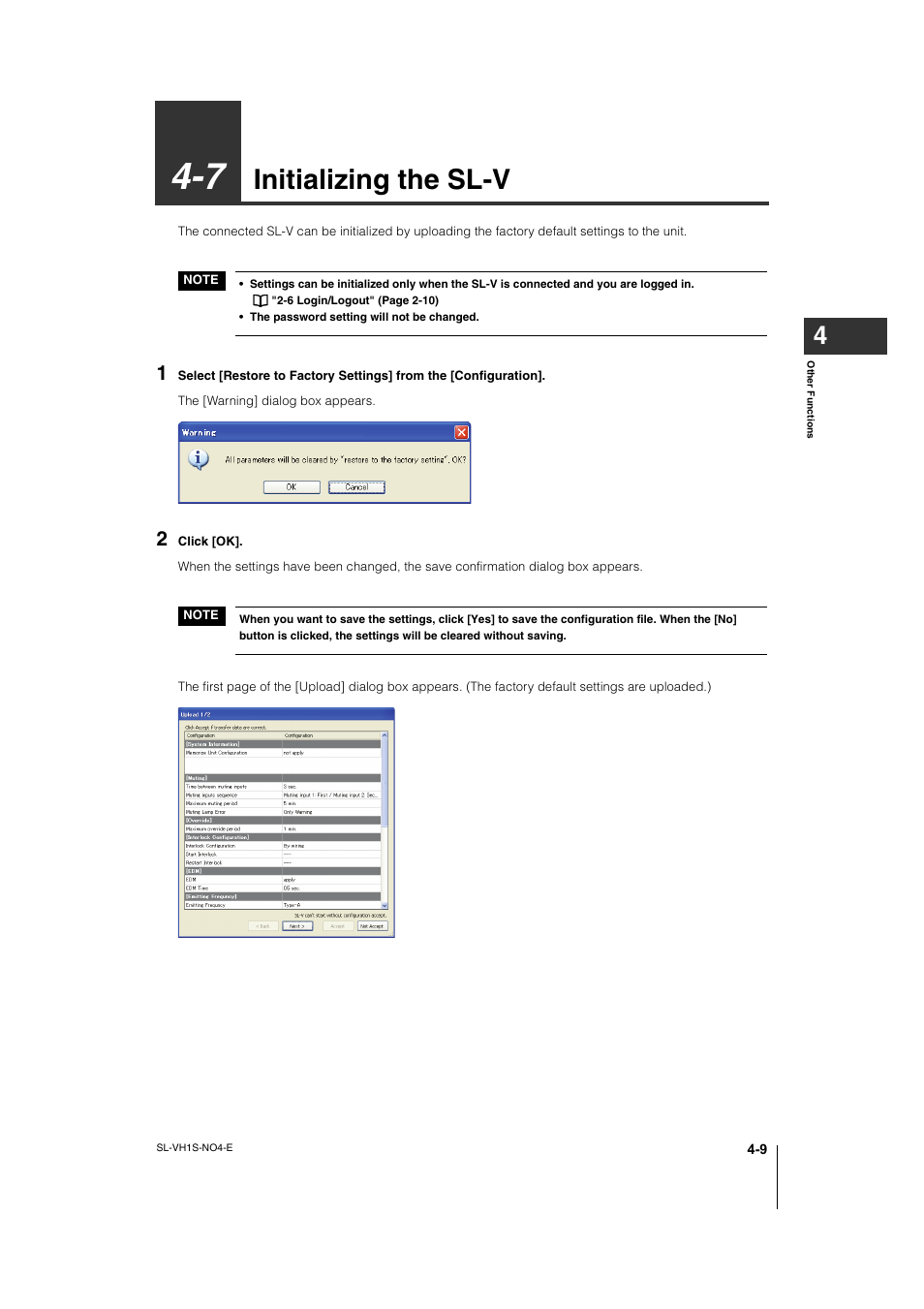 7 initializing the sl-v, Initializing the sl-v -9, Initializing the sl-v | KEYENCE SL-VH1S User Manual | Page 47 / 60