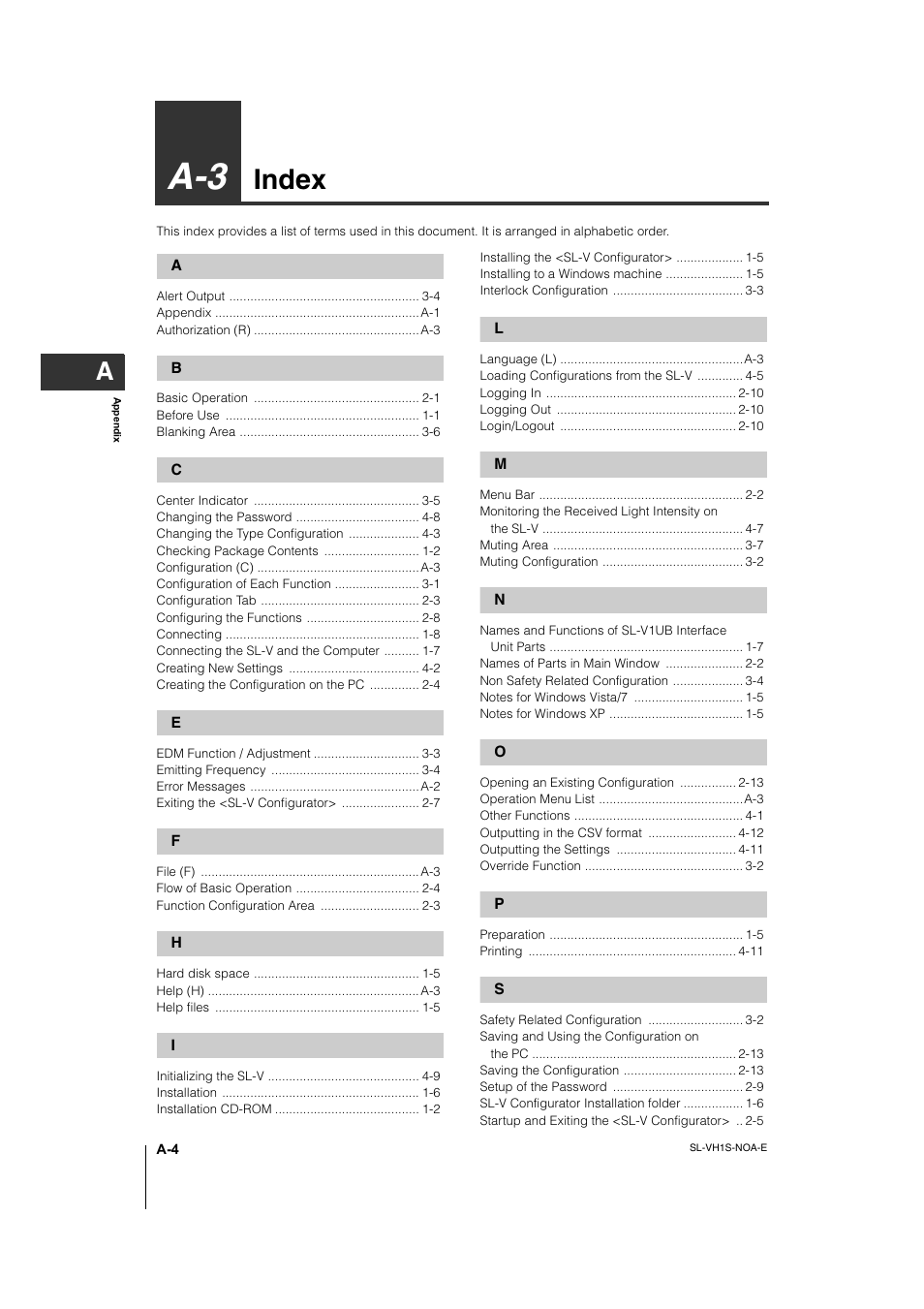 A-3 index, Index | KEYENCE SL-VH1S User Manual | Page 54 / 60