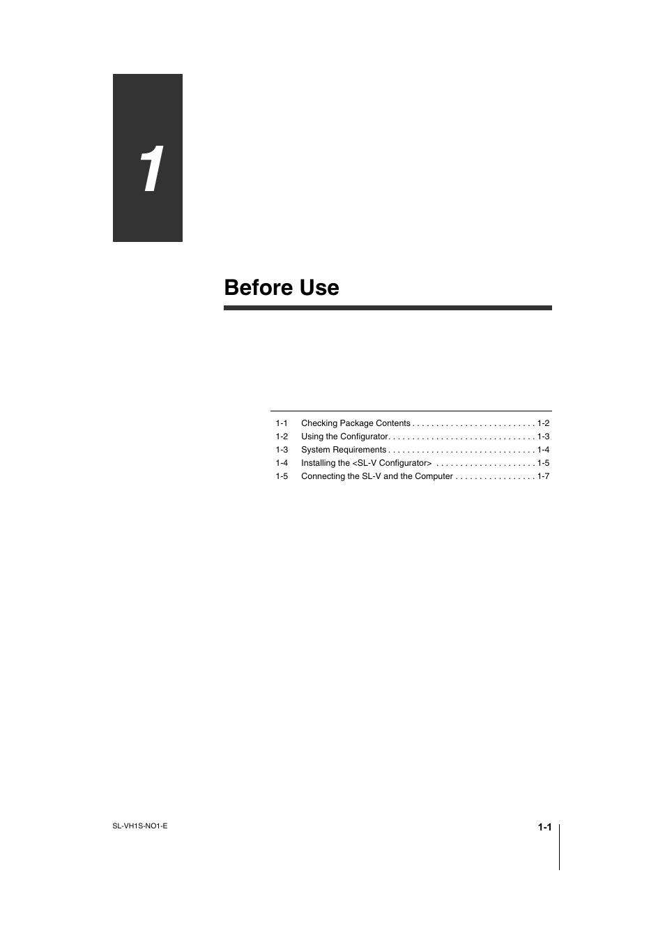 Chapter 1 before use, Before use | KEYENCE SL-VH1S User Manual | Page 7 / 60