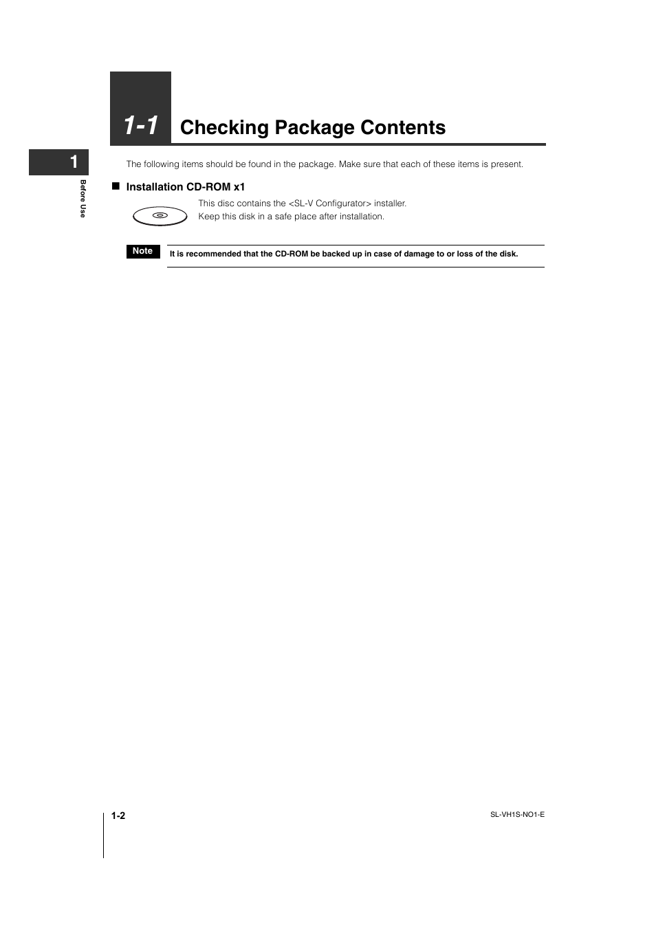 1 checking package contents, Checking package contents -2, Checking package contents | KEYENCE SL-VH1S User Manual | Page 8 / 60