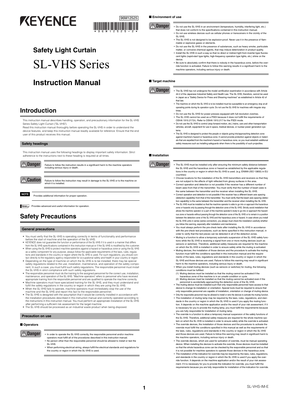 KEYENCE SL-VHS Series User Manual | 10 pages