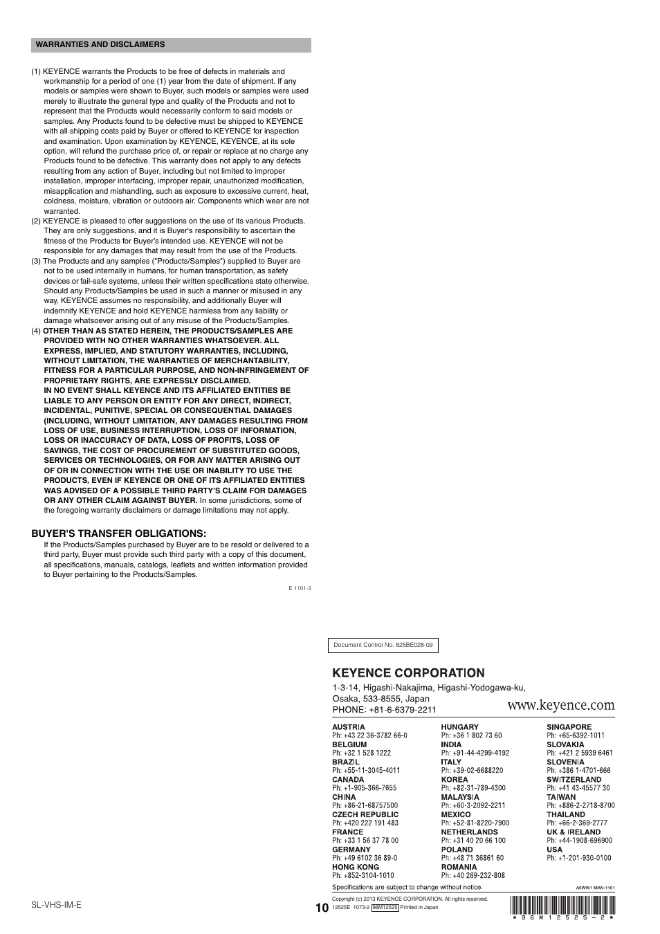 Warranties and disclaimers | KEYENCE SL-VHS Series User Manual | Page 10 / 10