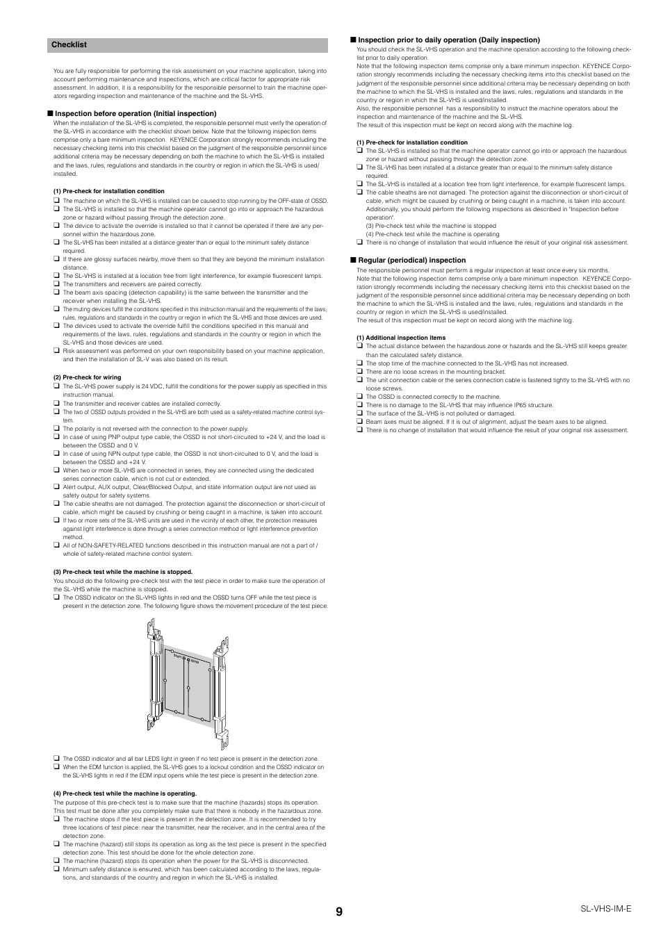 Checklist | KEYENCE SL-VHS Series User Manual | Page 9 / 10