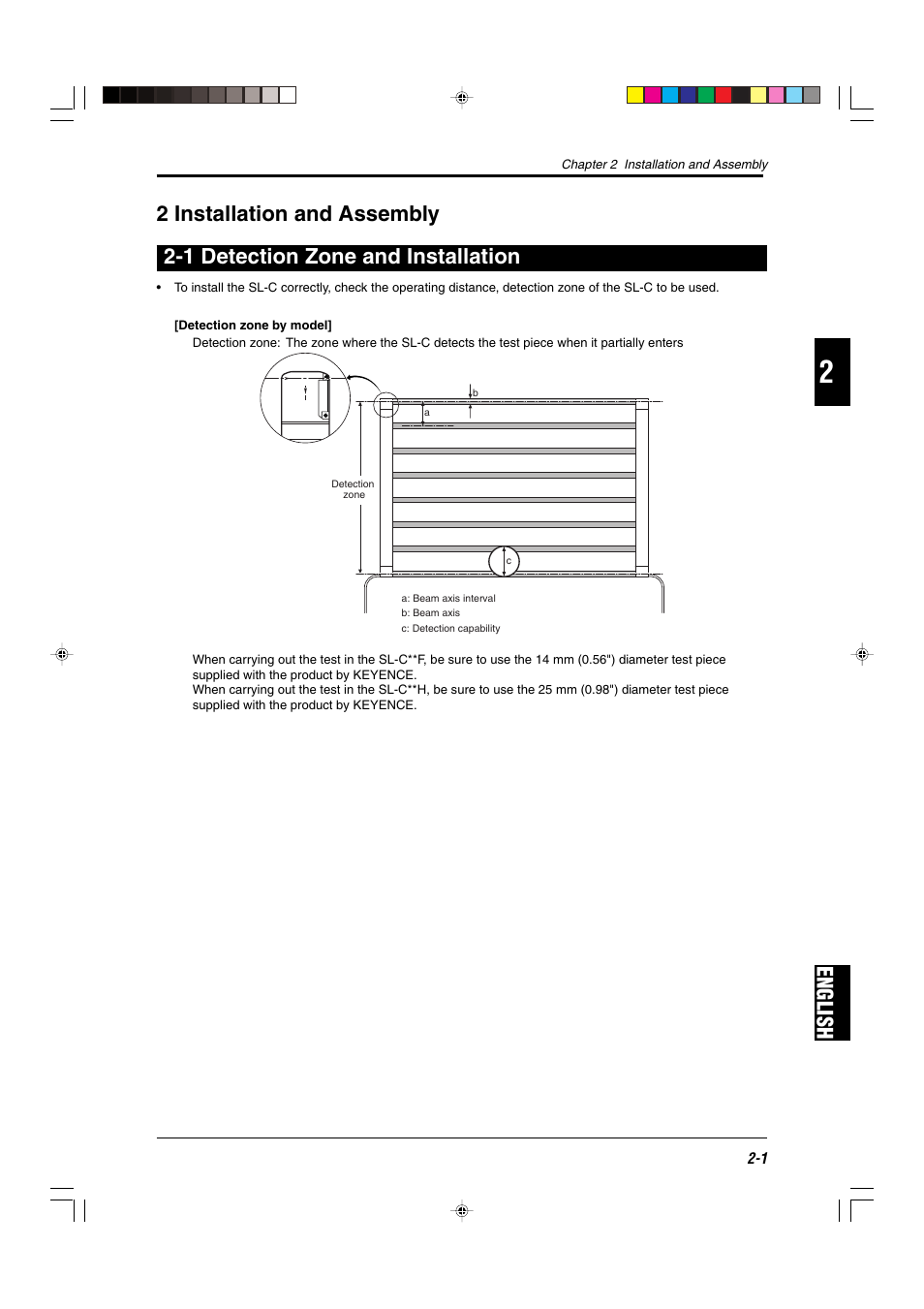 2 installation and assembly, 1 detection zone and installation | KEYENCE SL-C Series User Manual | Page 23 / 54