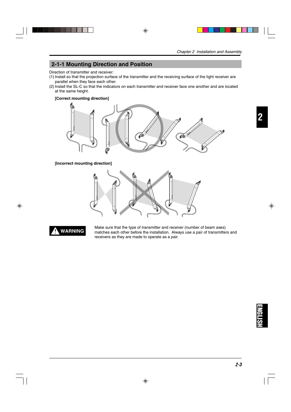 1-1 mounting direction and position, English | KEYENCE SL-C Series User Manual | Page 25 / 54