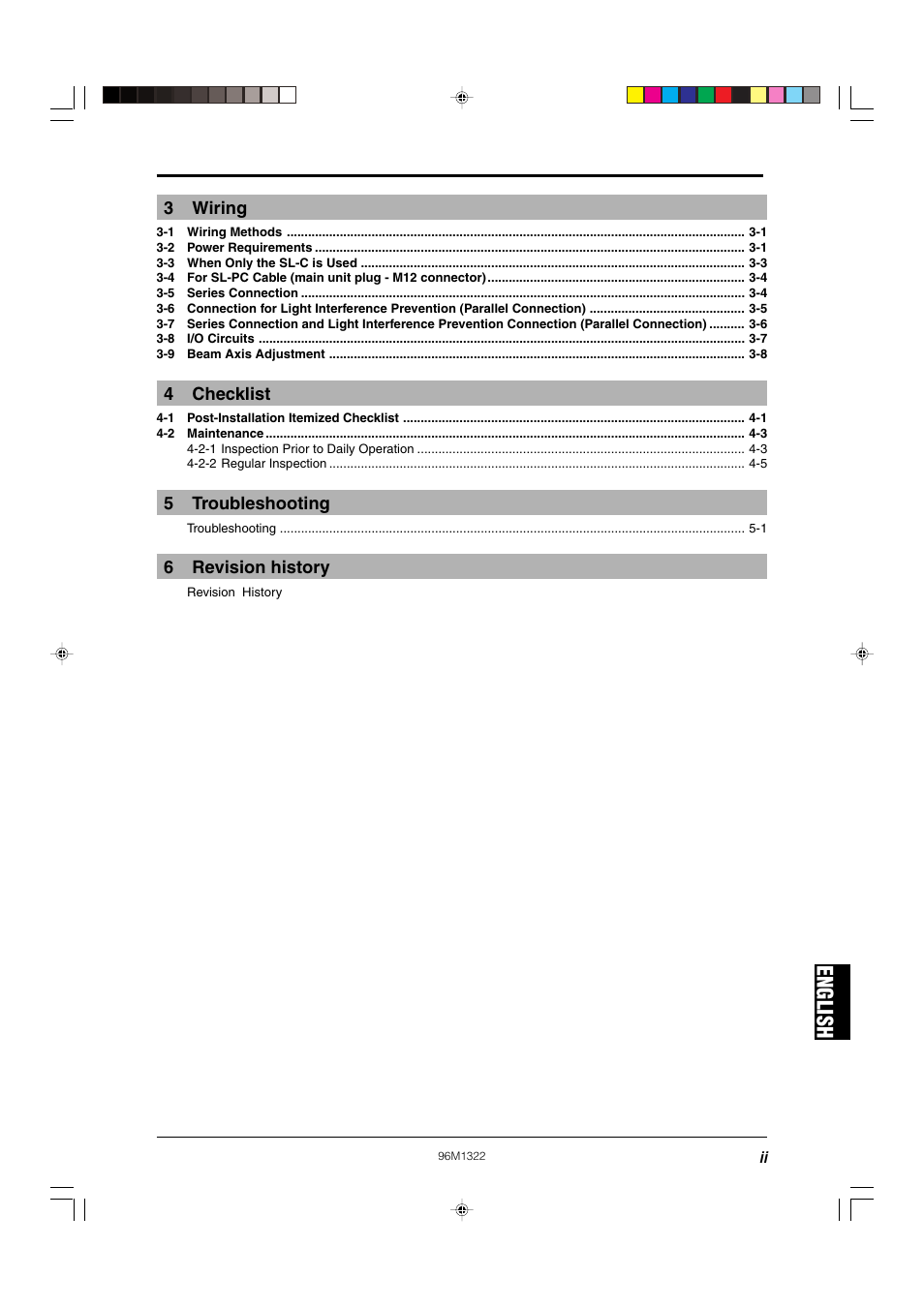 English, 3wiring, 4checklist | 5troubleshooting, 6revision history | KEYENCE SL-C Series User Manual | Page 3 / 54