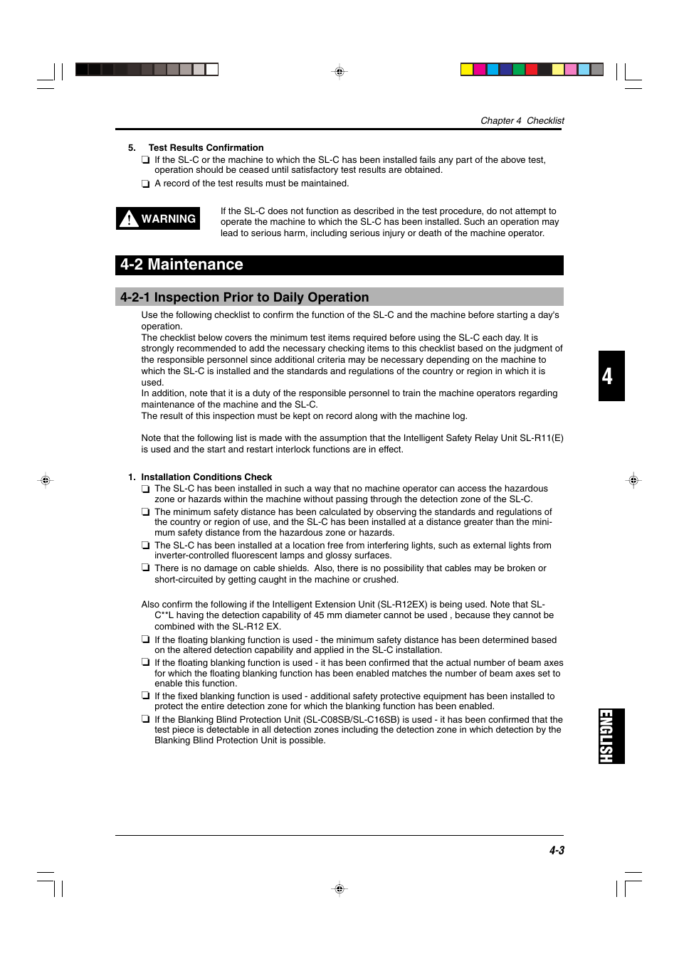 2 maintenance, 2-1 inspection prior to daily operation, English | KEYENCE SL-C Series User Manual | Page 47 / 54