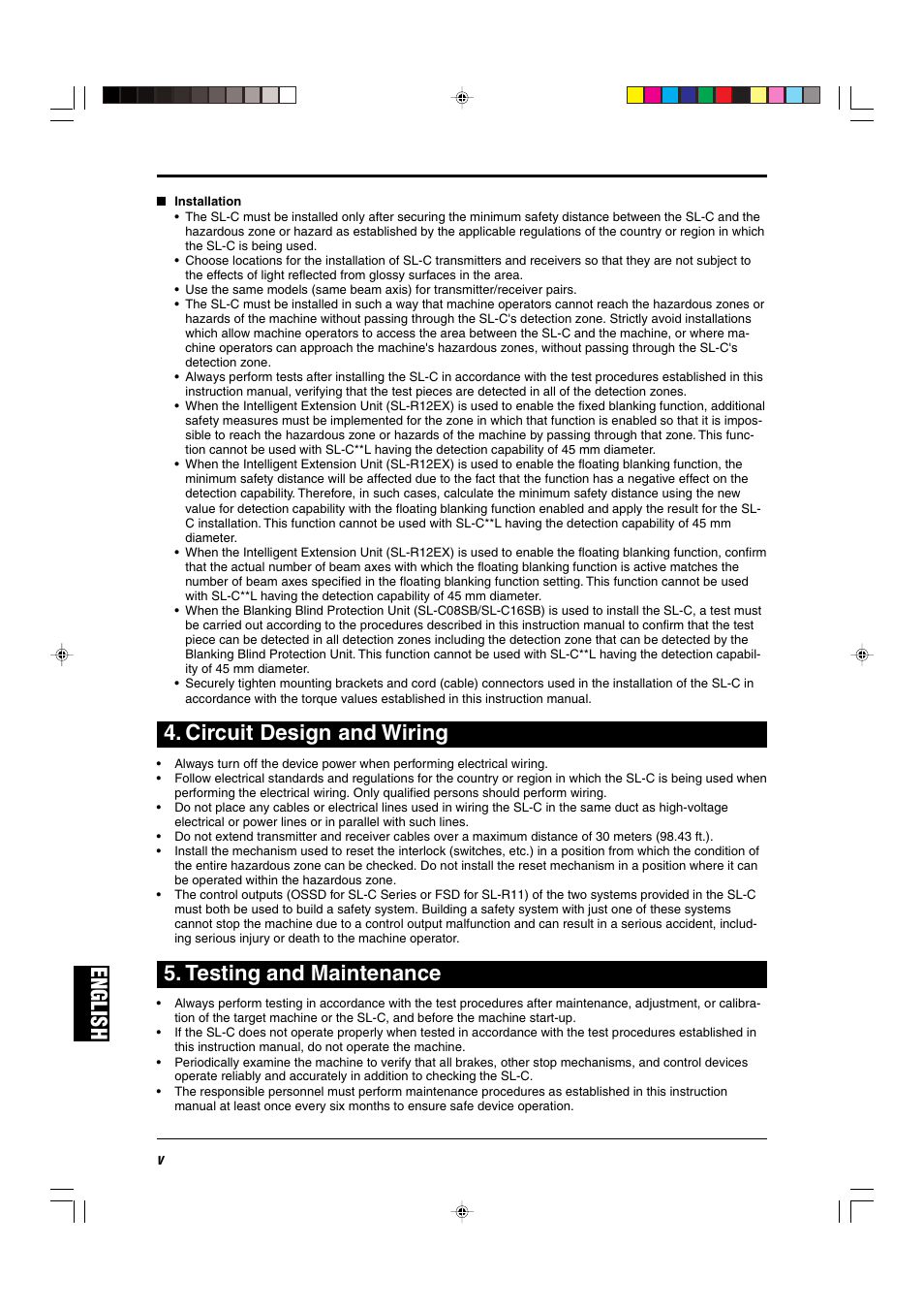 Circuit design and wiring, Testing and maintenance, English | KEYENCE SL-C Series User Manual | Page 6 / 54