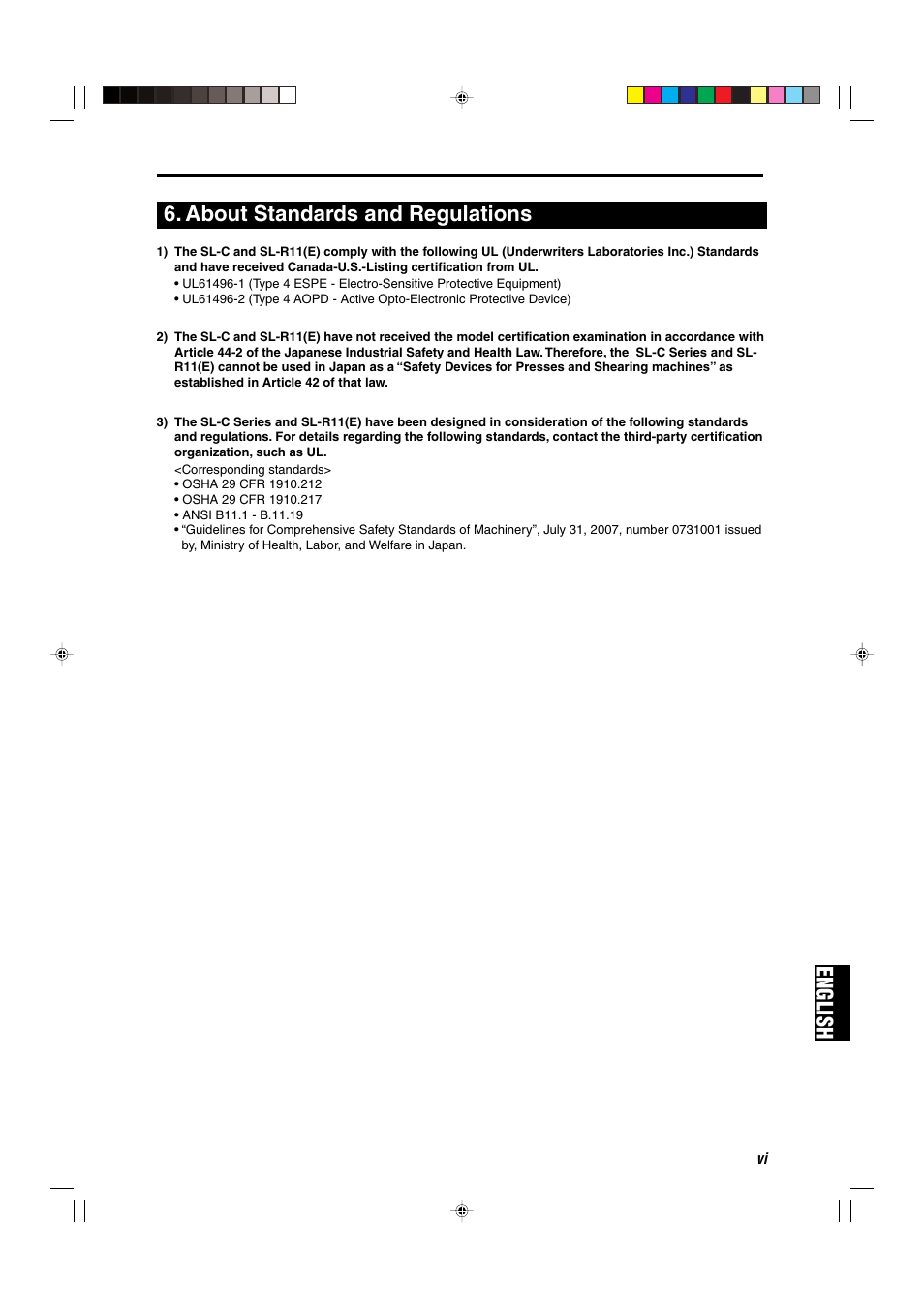 About standards and regulations, English 6. about standards and regulations | KEYENCE SL-C Series User Manual | Page 7 / 54