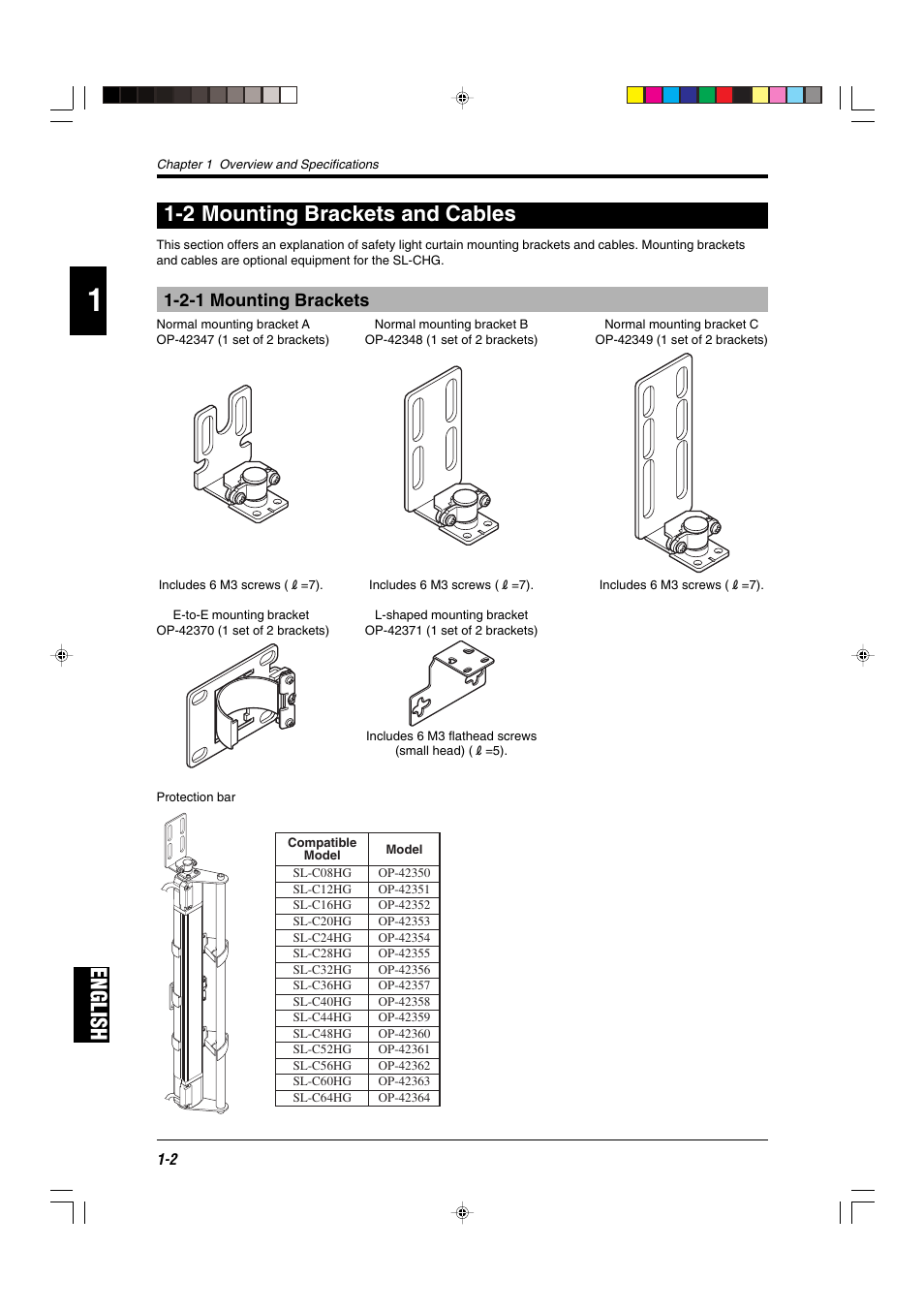 2 mounting brackets and cables, 2-1 mounting brackets, English | English 1-2 mounting brackets and cables | KEYENCE SL-CHG Series User Manual | Page 10 / 54