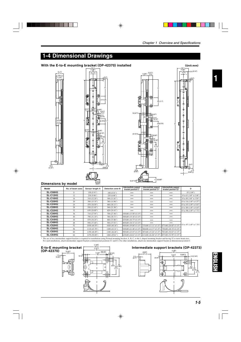 4 dimensional drawings, English 1-4 dimensional drawings, Chapter 1 overview and specifications | KEYENCE SL-CHG Series User Manual | Page 13 / 54