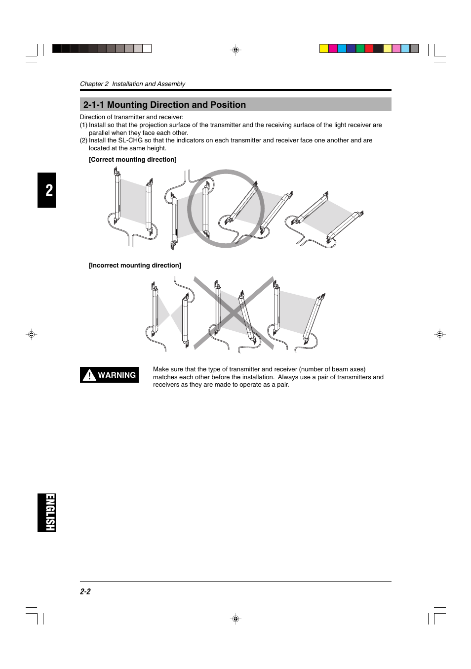 1-1 mounting direction and position, English | KEYENCE SL-CHG Series User Manual | Page 20 / 54