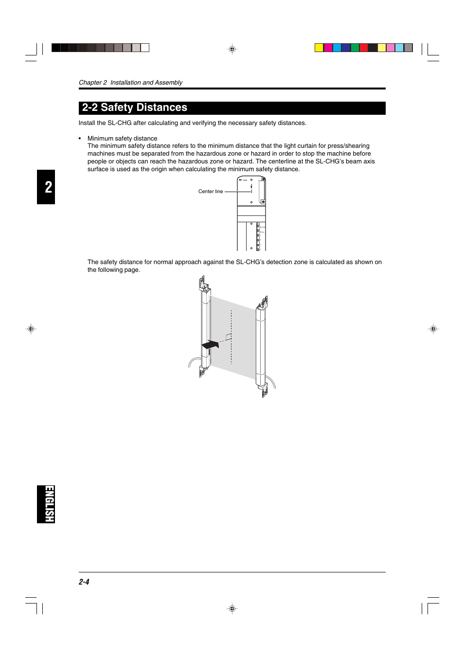 2 safety distances, English, English 2-2 safety distances | KEYENCE SL-CHG Series User Manual | Page 22 / 54