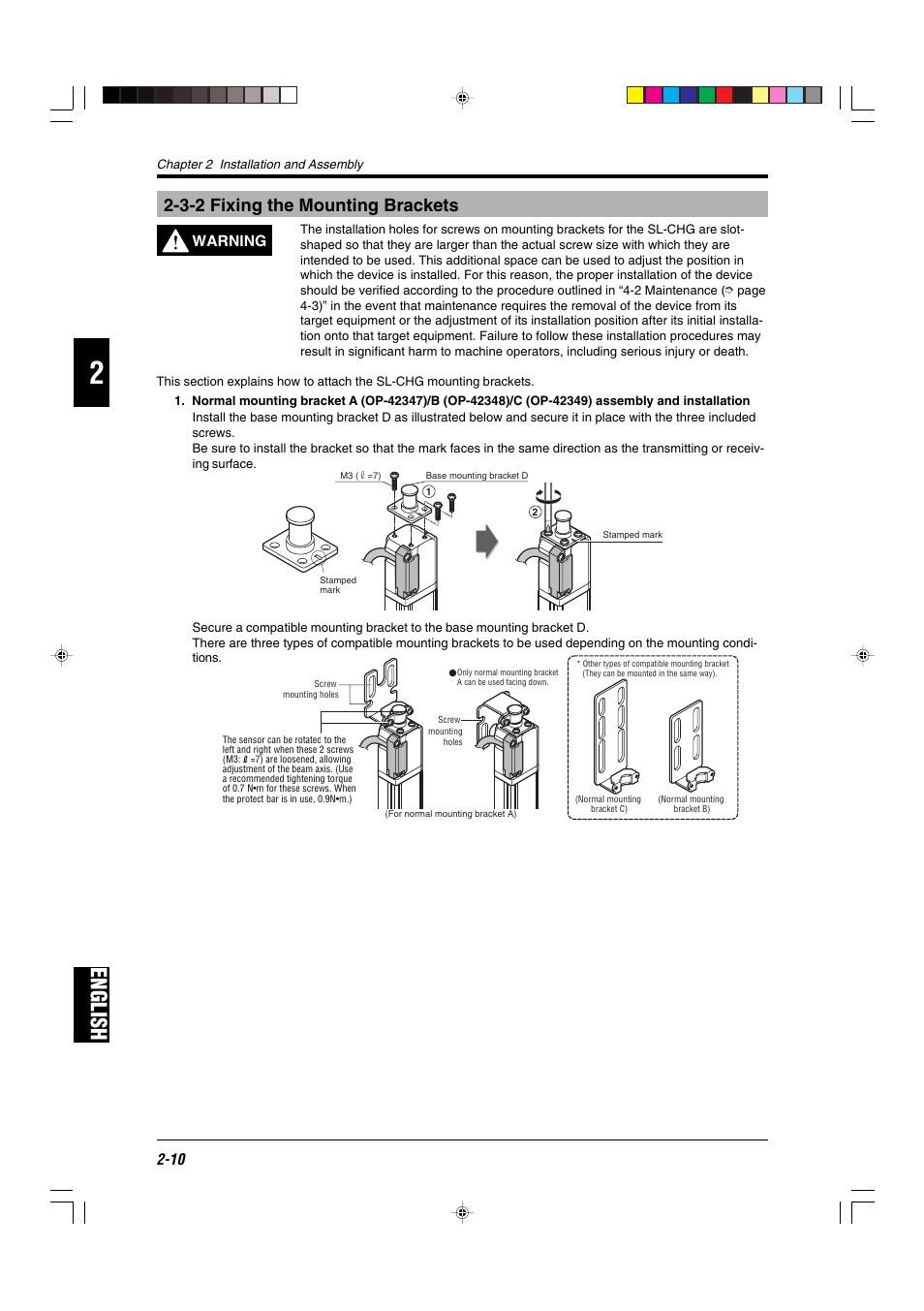 3-2 fixing the mounting brackets, English | KEYENCE SL-CHG Series User Manual | Page 28 / 54