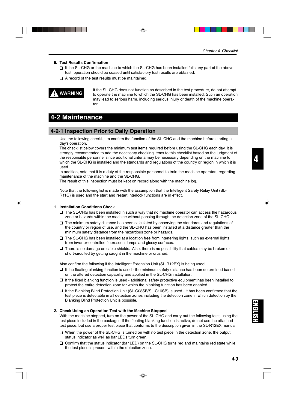 2 maintenance, 2-1 inspection prior to daily operation, English | KEYENCE SL-CHG Series User Manual | Page 45 / 54