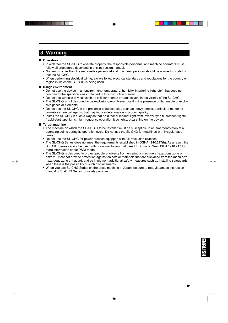 Warning, English 3. warning | KEYENCE SL-CHG Series User Manual | Page 5 / 54