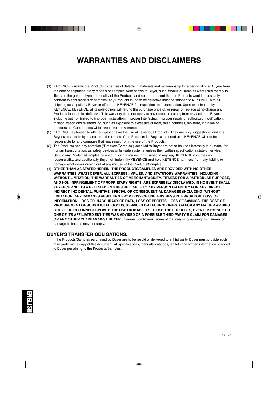 Warranties and disclaimers, English | KEYENCE SL-CHG Series User Manual | Page 52 / 54