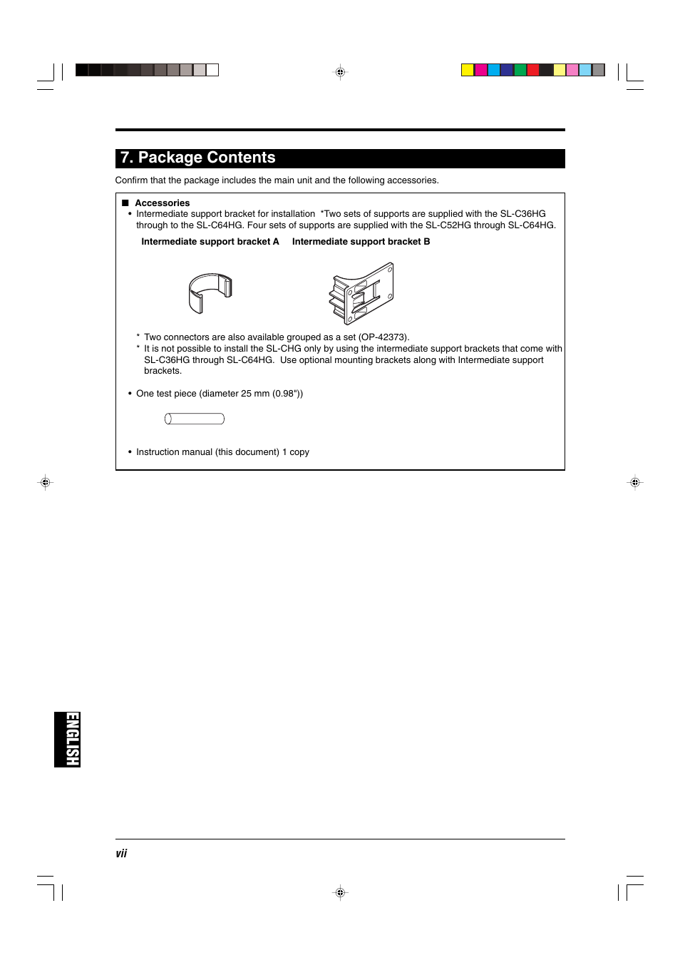 Package contents, English | KEYENCE SL-CHG Series User Manual | Page 8 / 54