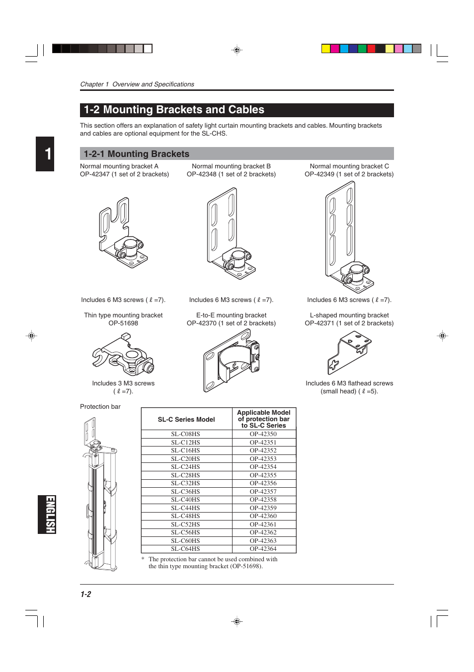 2 mounting brackets and cables, 2-1 mounting brackets, English | English 1-2 mounting brackets and cables | KEYENCE SL-CHS Series User Manual | Page 10 / 54