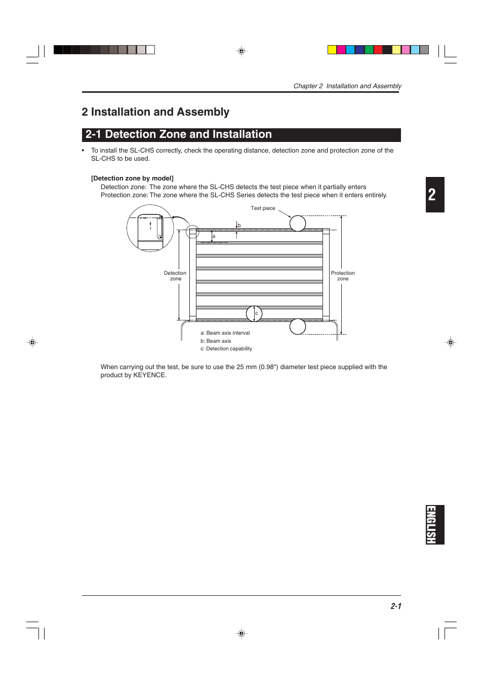 2 installation and assembly, 1 detection zone and installation | KEYENCE SL-CHS Series User Manual | Page 23 / 54