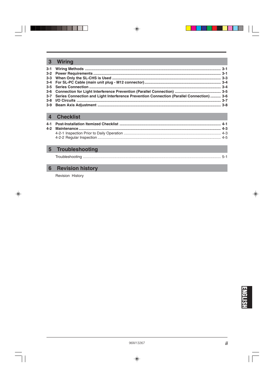 English, 3wiring, 4checklist | 5troubleshooting, 6revision history | KEYENCE SL-CHS Series User Manual | Page 3 / 54