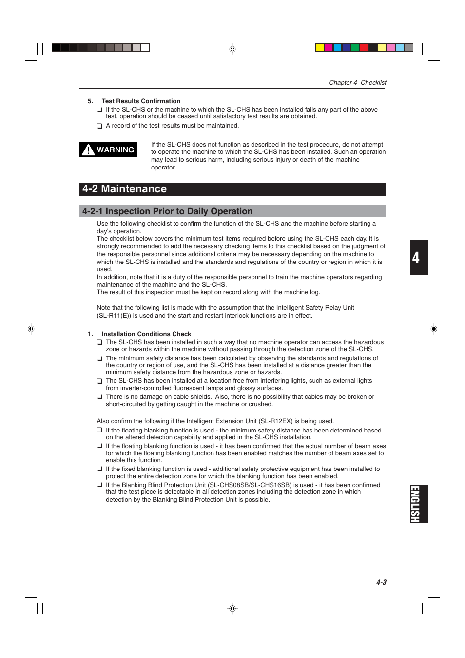 2 maintenance, 2-1 inspection prior to daily operation, English | KEYENCE SL-CHS Series User Manual | Page 47 / 54