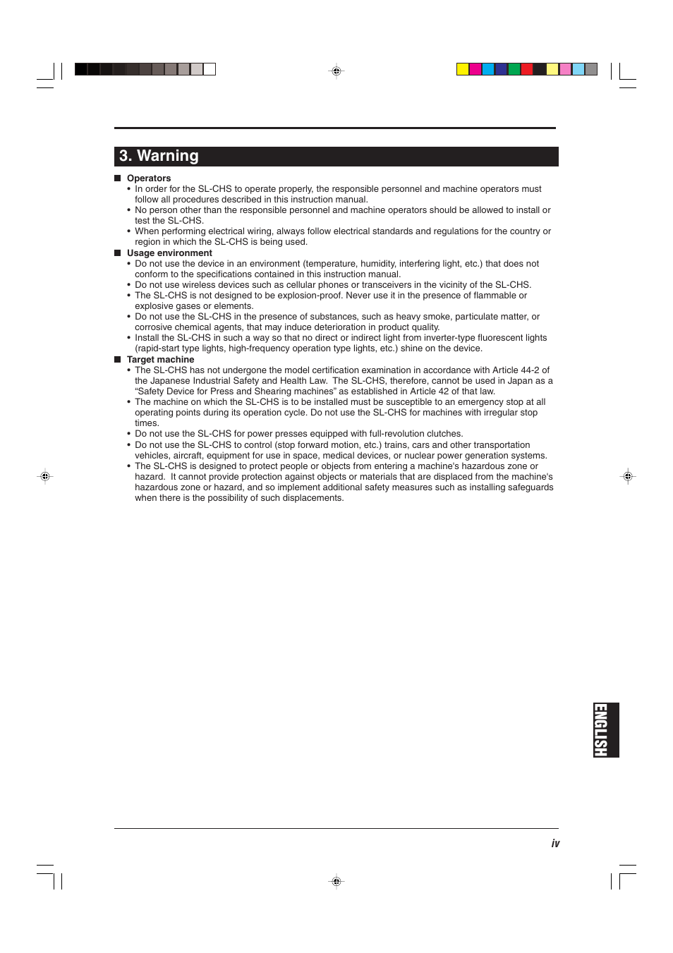 Warning, English 3. warning | KEYENCE SL-CHS Series User Manual | Page 5 / 54