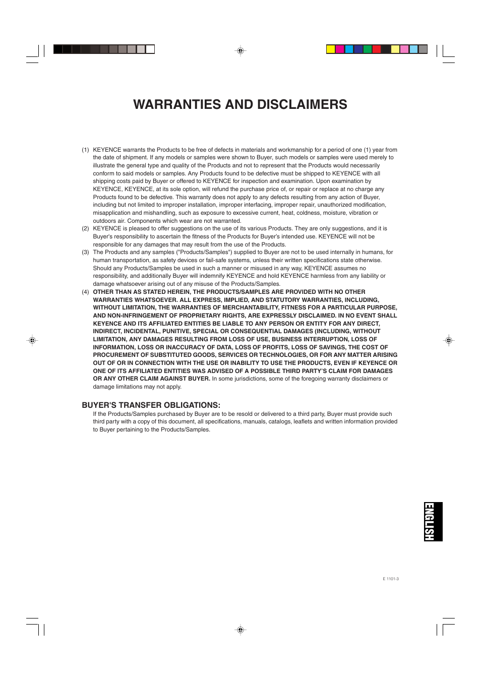 Warranties and disclaimers, English | KEYENCE SL-CHS Series User Manual | Page 53 / 54