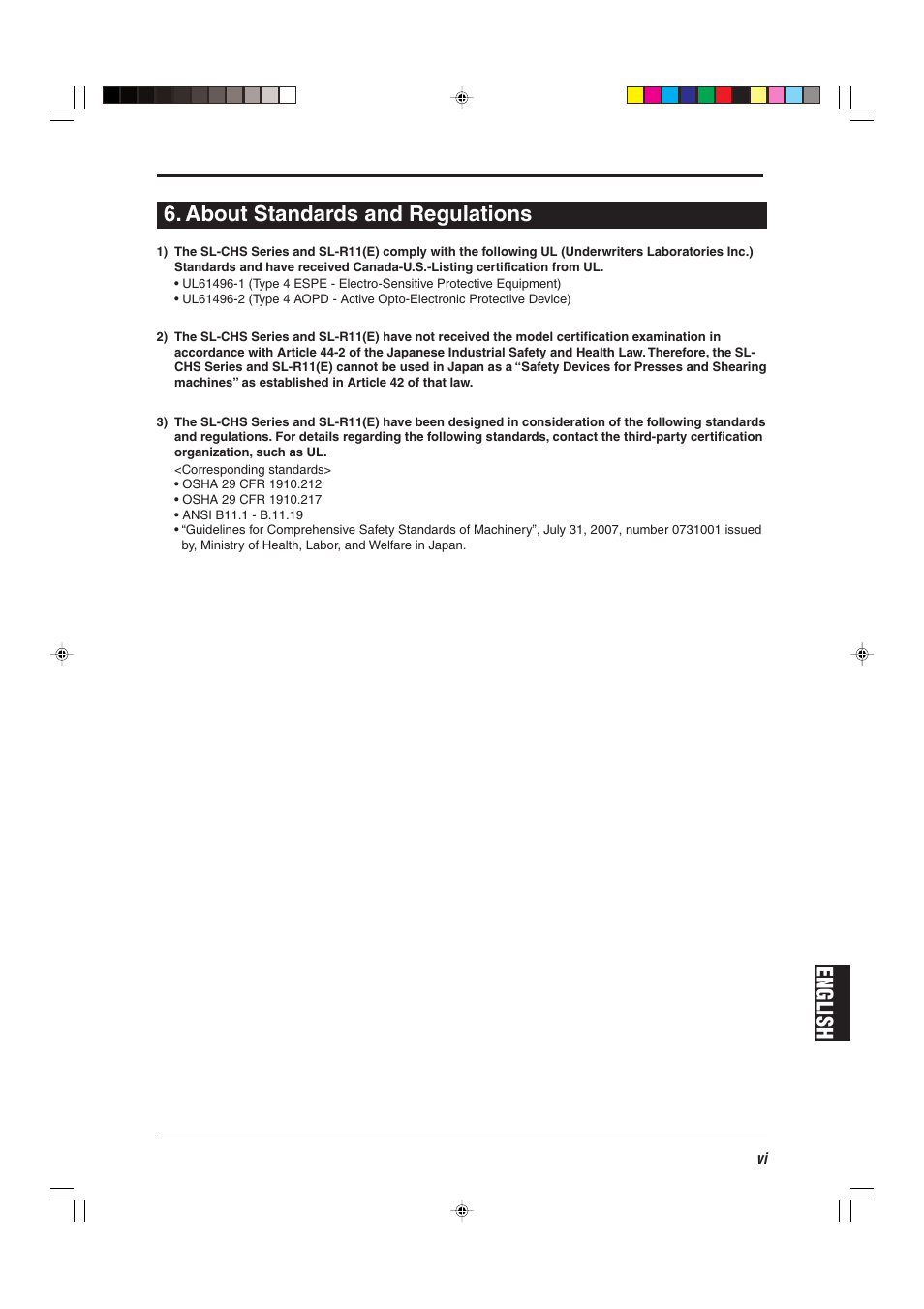 About standards and regulations, English 6. about standards and regulations | KEYENCE SL-CHS Series User Manual | Page 7 / 54