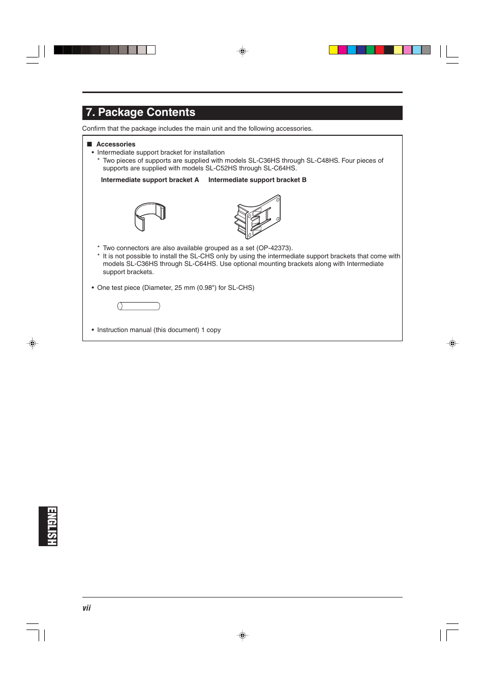 Package contents, English, English 7. package contents | KEYENCE SL-CHS Series User Manual | Page 8 / 54