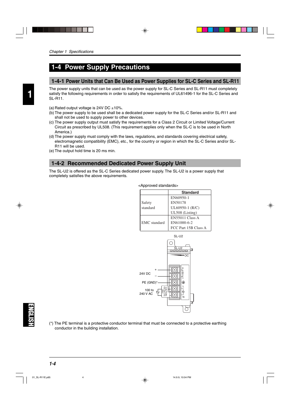 4 power supply precautions, 4-2 recommended dedicated power supply unit, English | English 1-4 power supply precautions | KEYENCE SL-R11 User Manual | Page 10 / 42