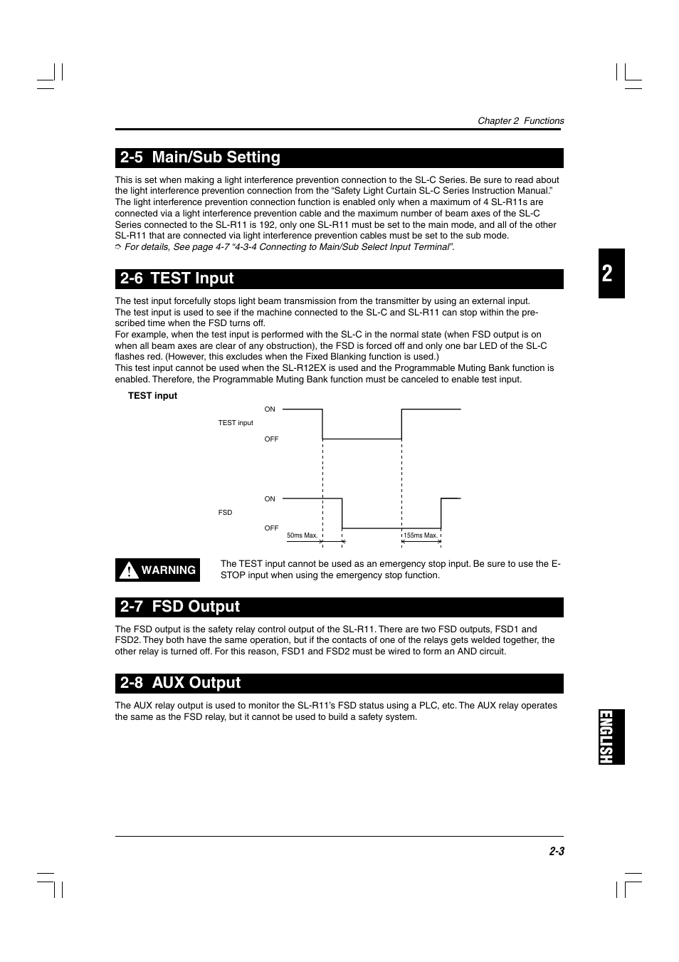 5 main/sub setting, 6 test input, 7 fsd output | 8 aux output, English 2-5 main/sub setting | KEYENCE SL-R11 User Manual | Page 15 / 42