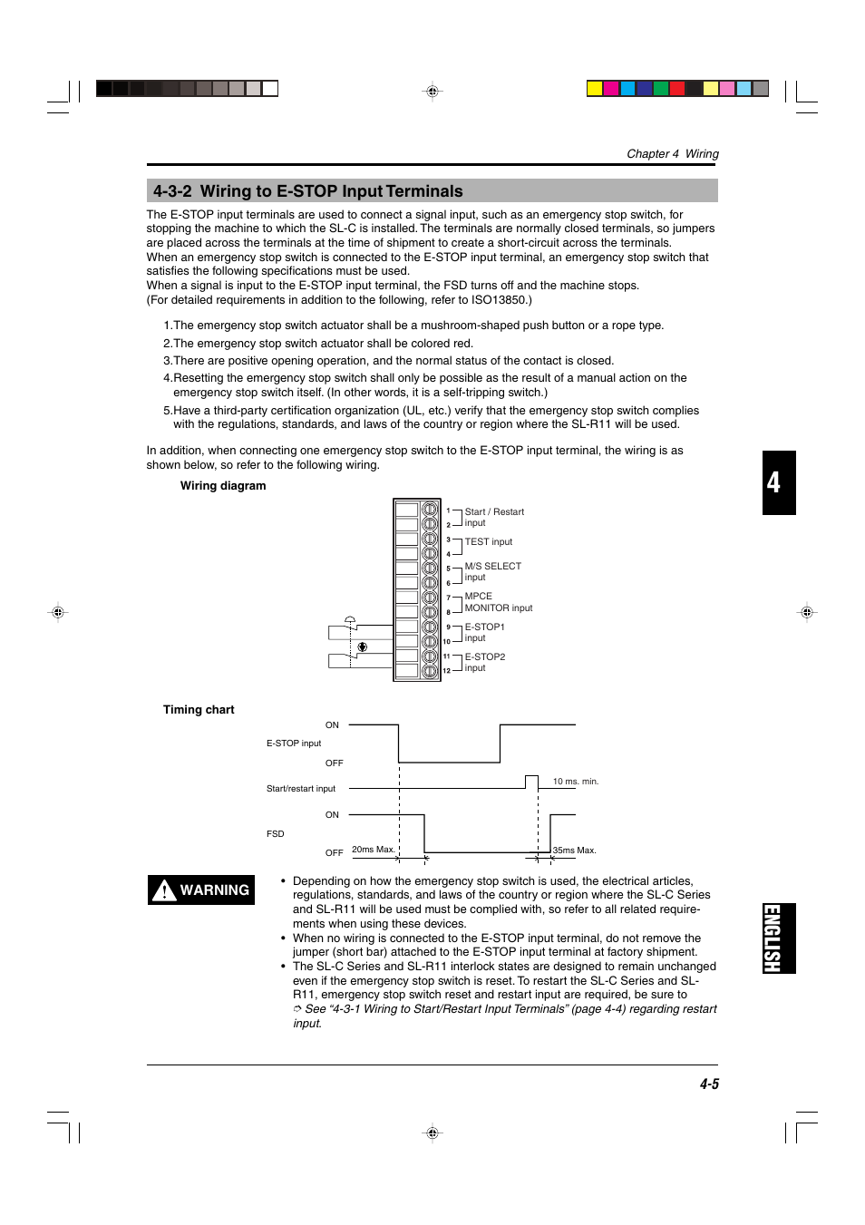 3-2 wiring to e-stop input terminals, English | KEYENCE SL-R11 User Manual | Page 29 / 42