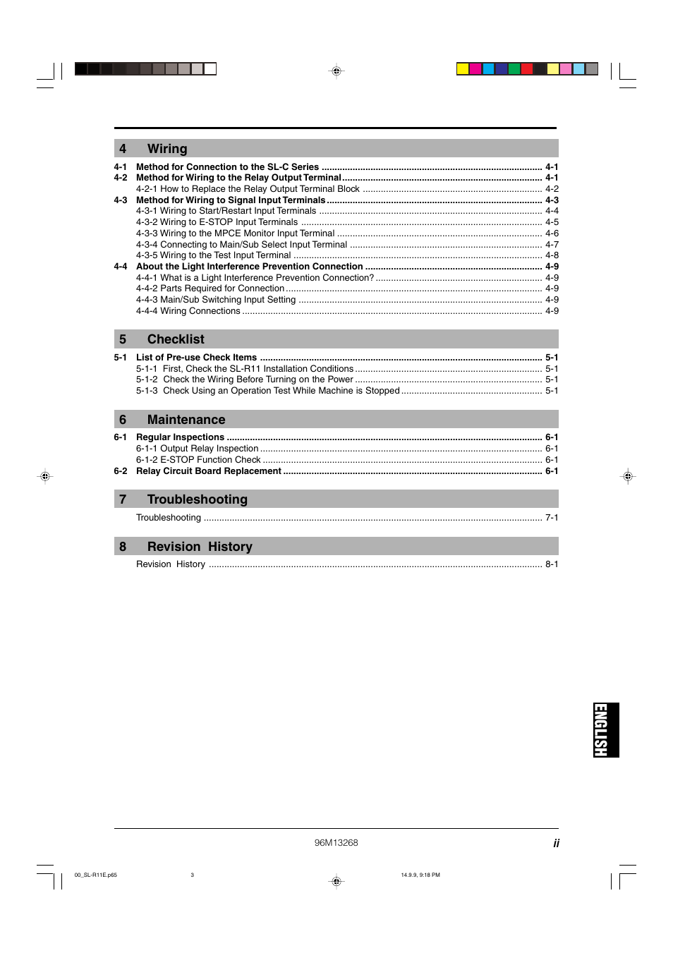 English, 4wiring, 5checklist | 6maintenance, 7troubleshooting, 8revision history | KEYENCE SL-R11 User Manual | Page 3 / 42