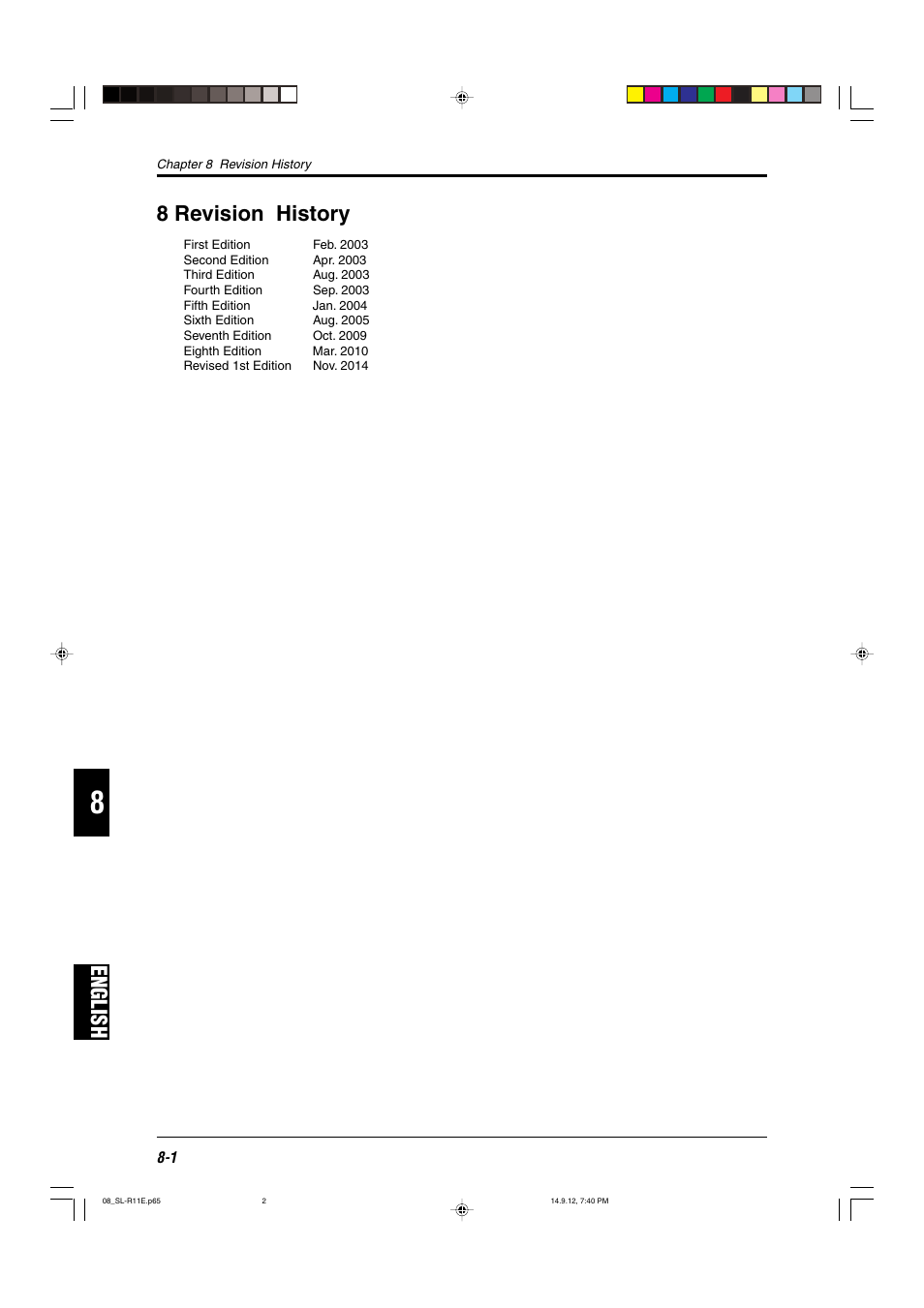 8 revision history, English | KEYENCE SL-R11 User Manual | Page 40 / 42