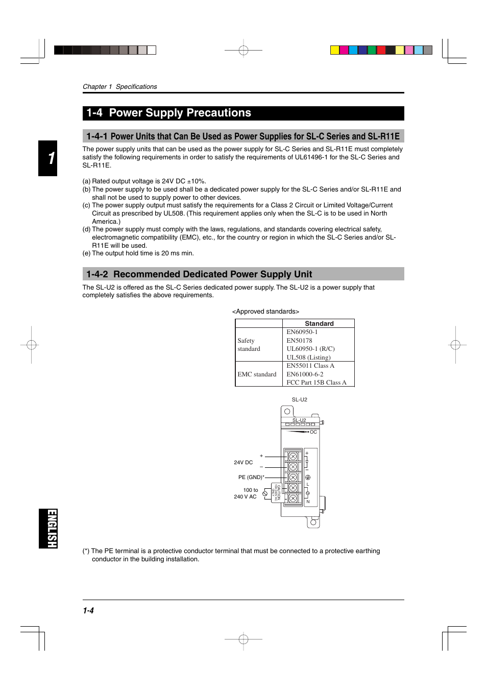 4 power supply precautions, 4-2 recommended dedicated power supply unit, English | English 1-4 power supply precautions | KEYENCE SL-R11E User Manual | Page 10 / 46