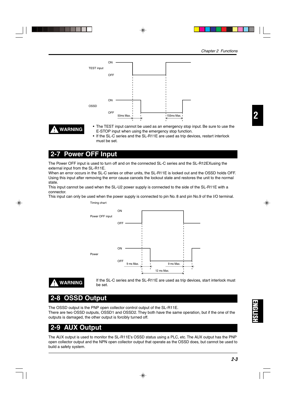 7 power off input, 8 ossd output, 9 aux output | English | KEYENCE SL-R11E User Manual | Page 15 / 46