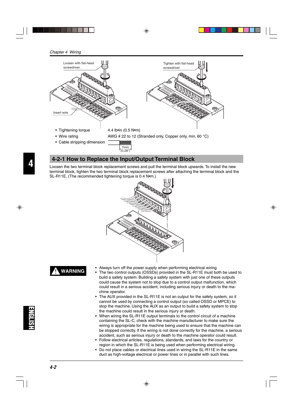 2-1 how to replace the input/output terminal block, English | KEYENCE SL-R11E User Manual | Page 28 / 46