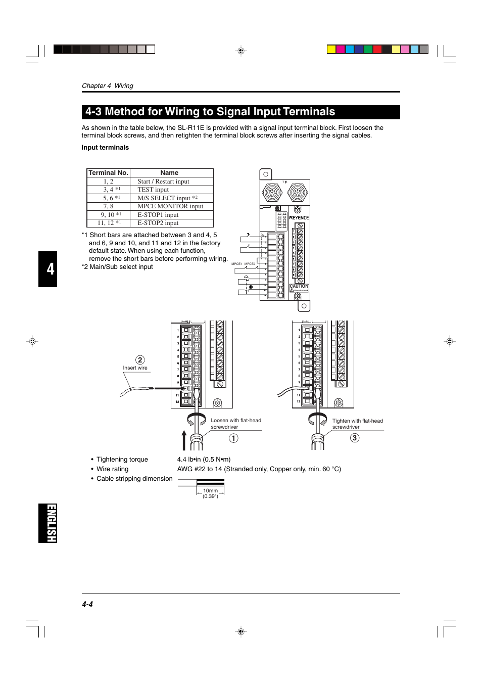 3 method for wiring to signal input terminals, English | KEYENCE SL-R11E User Manual | Page 30 / 46